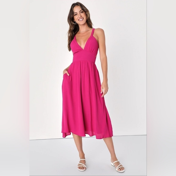 Lulus Dresses & Skirts - Lulu's Vibrant Fuchsia Midi Dress